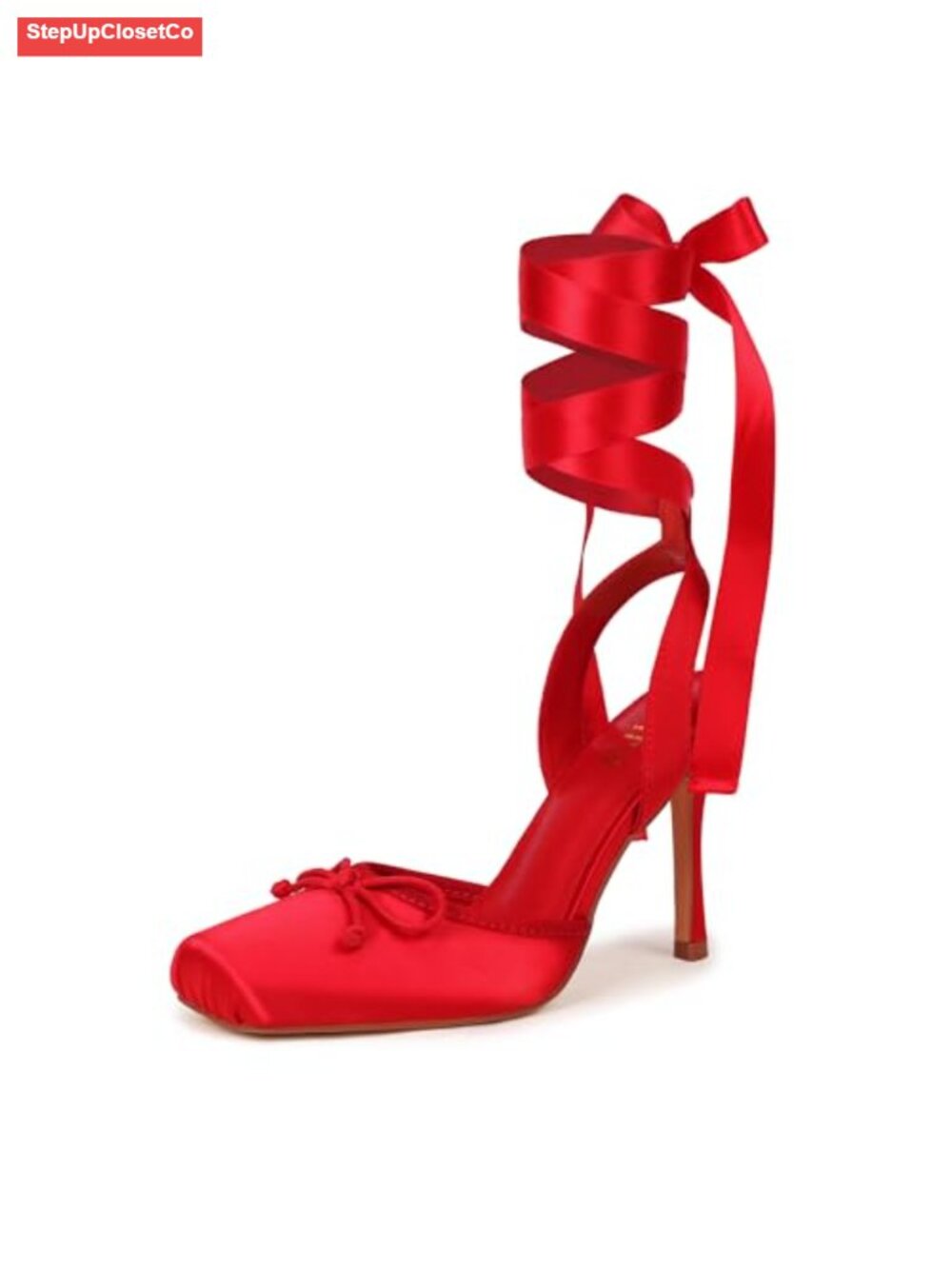 Women's 4" Stiletto Heels Square Toe Lace Up Ballet Pumps Slingback